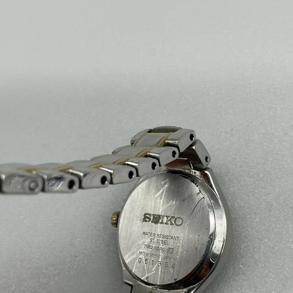 Seiko Womens Watch 25mm Blue Dial Two Tone Date 7N82-0DR0 New Battery 5.75